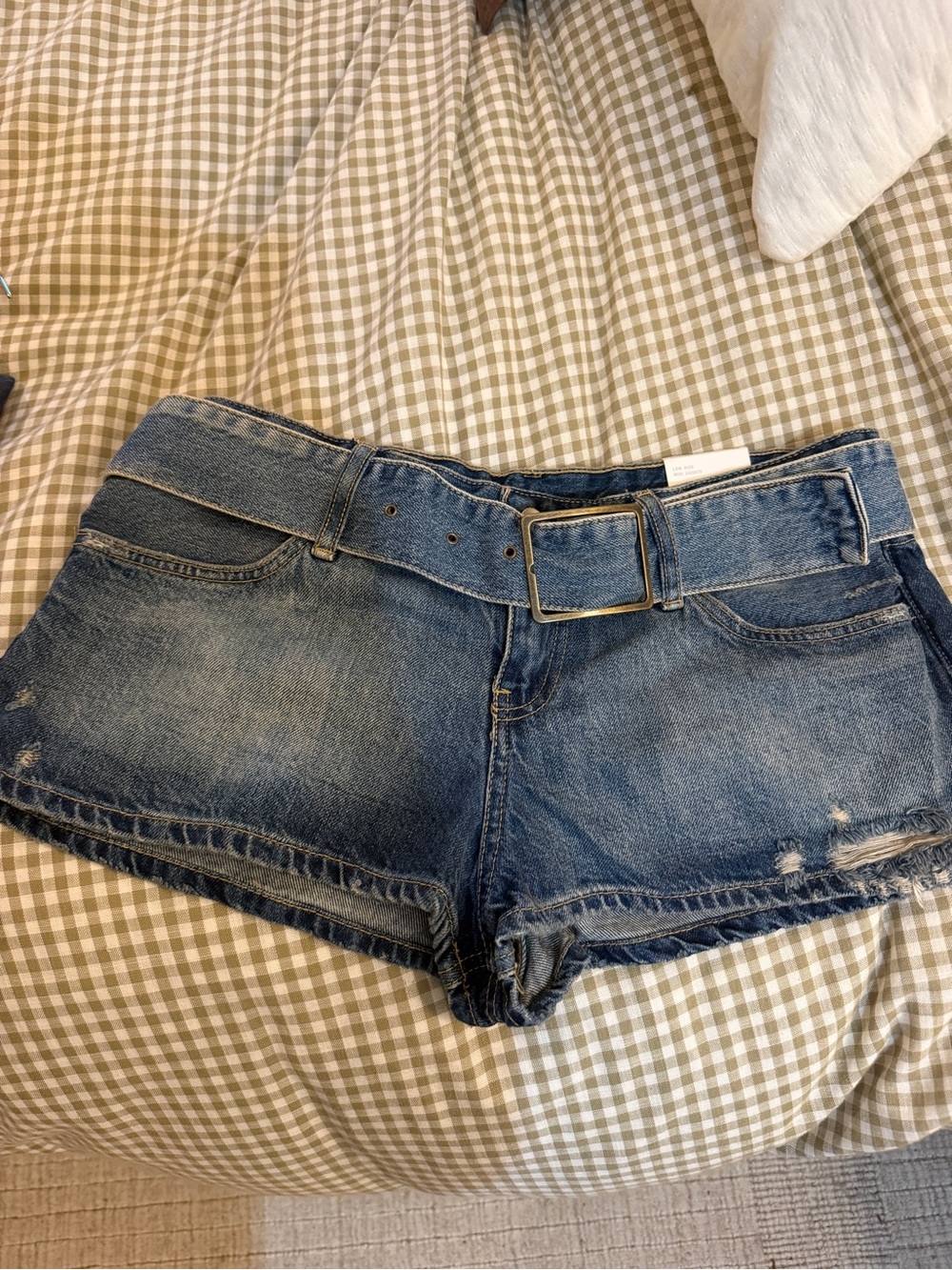 Zara Distressed Denim Belted Shorts - Blue